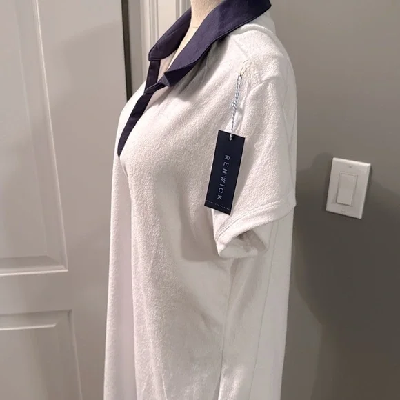Renwick Golf Dress White Terry XL Navy Collar Women’s NWT V Neck - Picture 6 of 10